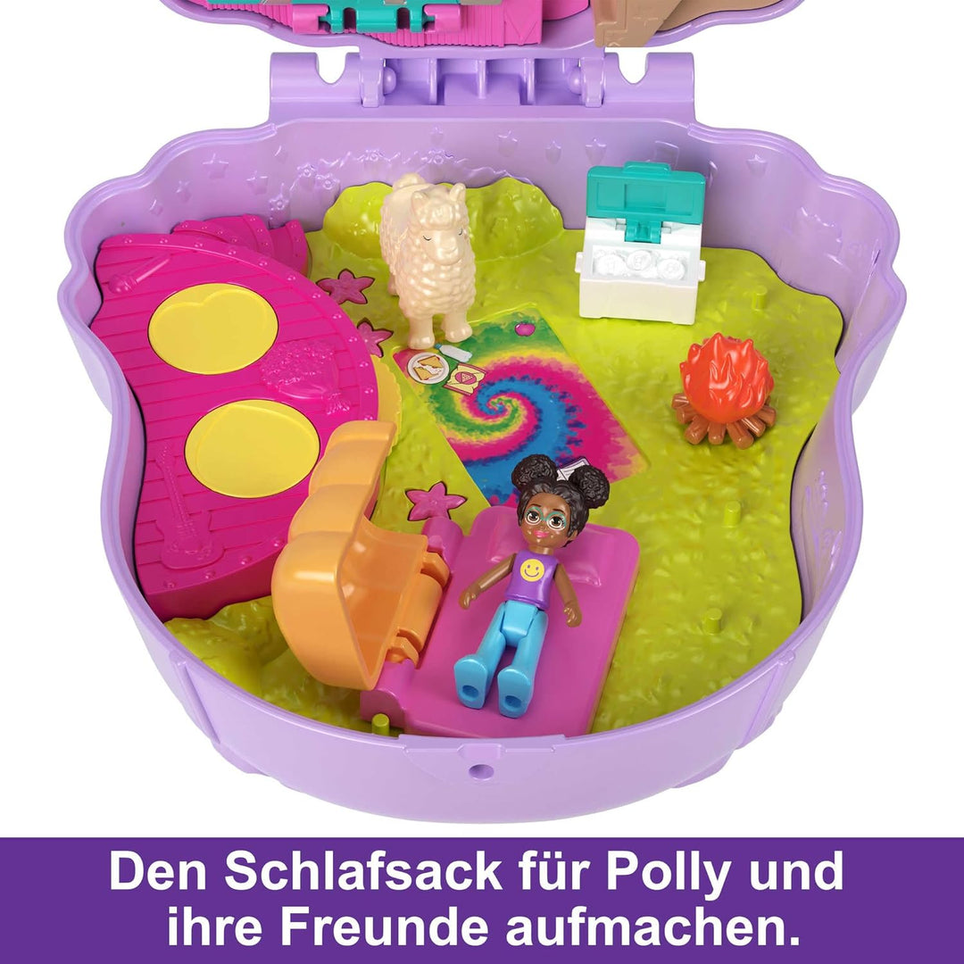 Polly Pocket Camp Abenteuer - Lama Schatulle Spielset mit 2 Puppen, 5 Spielelementen, 13 Accessoires