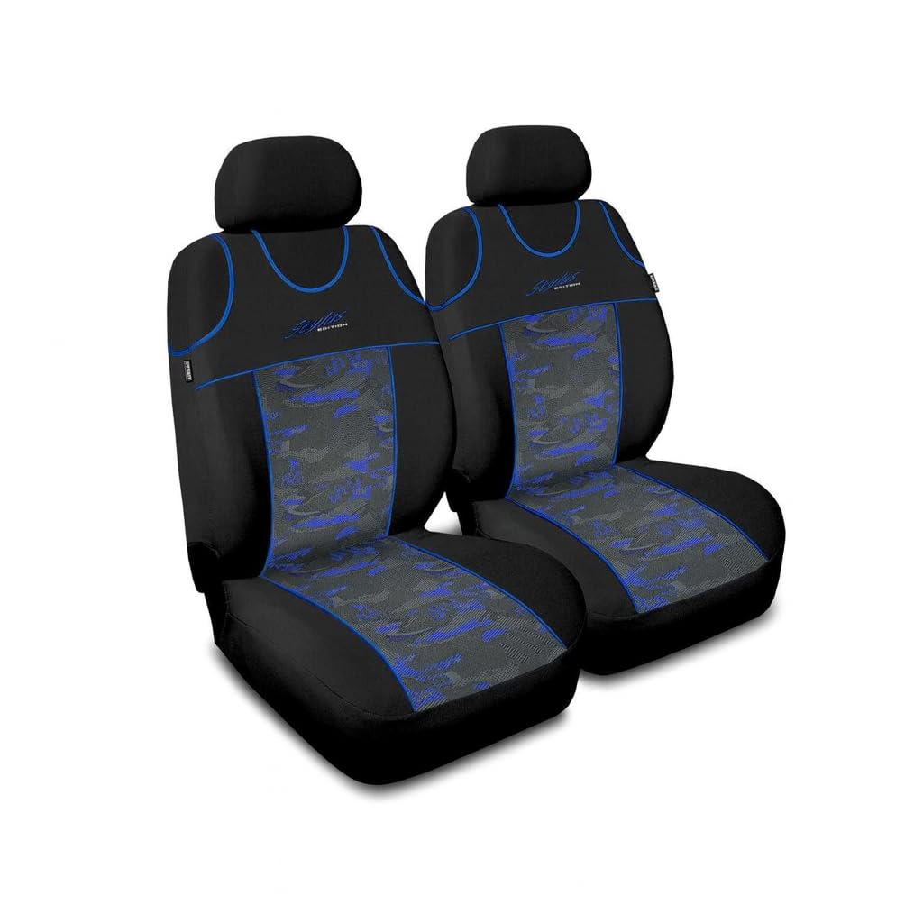 2er Set Autositzbezüge PKW universal | Auto Sitzbezüge Polyester Blau für Airbag geeignet | für Vord