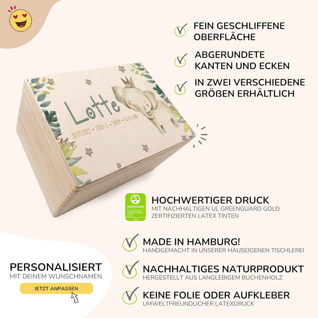 KIDSMOOD - Erinnerungsbox Baby, personalisierte Holzkiste mit Deckel, Ideal zur Aufbewahrung von Eri