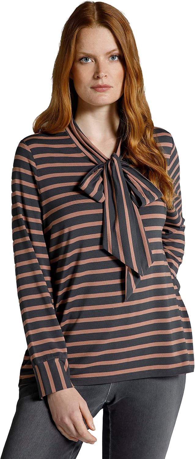 Ulla Popken Damen grosse Grössen Übergrössen Plus Size Shirt, Ringel, Classic, Schluppe, Langarm asp