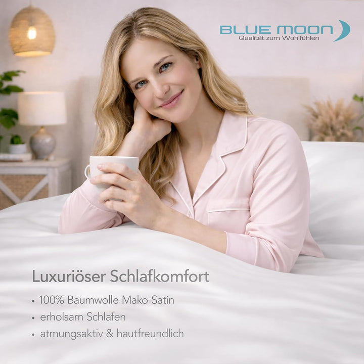 BLUE MOON Premium Mako-Satin Wendebettwäsche - Satin-Bettzeug - Bettwäsche aus 100% Baumwolle - Made