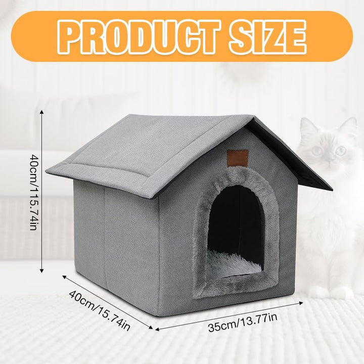 Katzenhaus, Katzenhöhle mit Abnehmbarem Plüschkissen, Hundehöhle, Winterfest Wasserdicht Wetterfeste