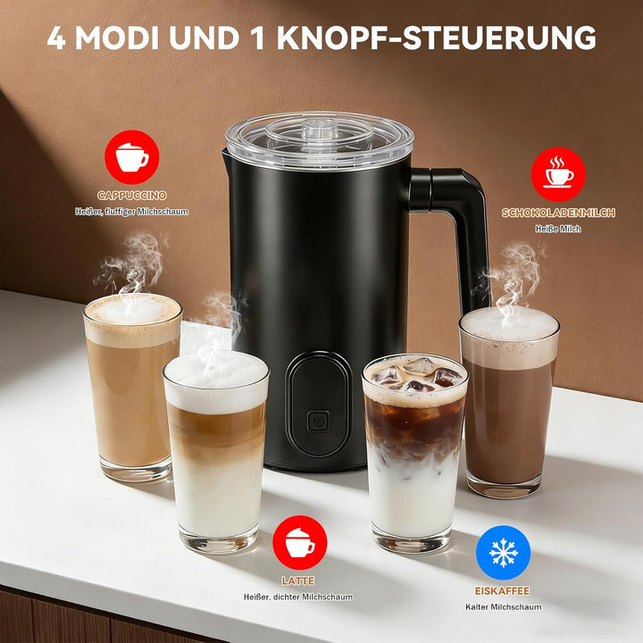 Milchaufschäumer Elektrisch, 4-in-1 Automatische Milchschäumer, 350 ml Milchwärmer für Heissen und K