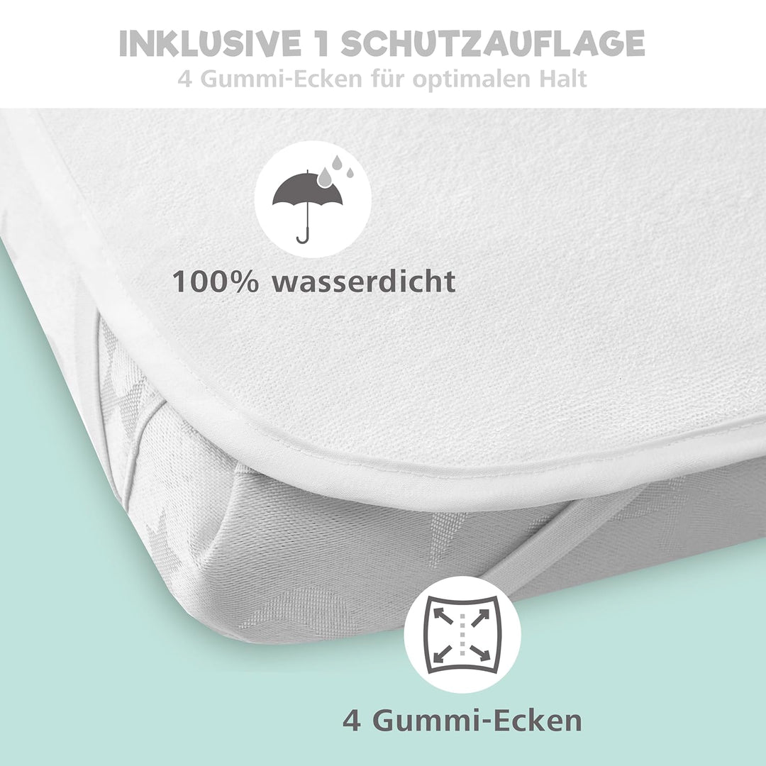 Sweety Fox 2X Spannbettlaken aus 100% Baumwolle mit Gummiband - 1X Matratzenschoner aus 100% wasserd