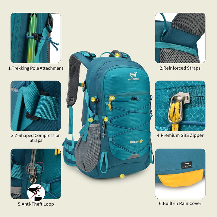 BOGDA 35 Wanderrucksack 35L Camping Backpack mit Rückenbelüftung & Trinksystem Trekkingrucksack aus