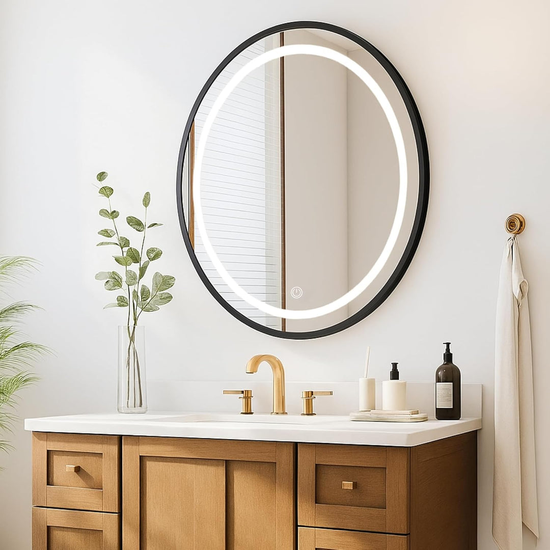 SensaHome Runder LED-Badezimmerspiegel – Dimmbare Wandspiegel mit Beleuchtung – Metallrahmen – 2700K