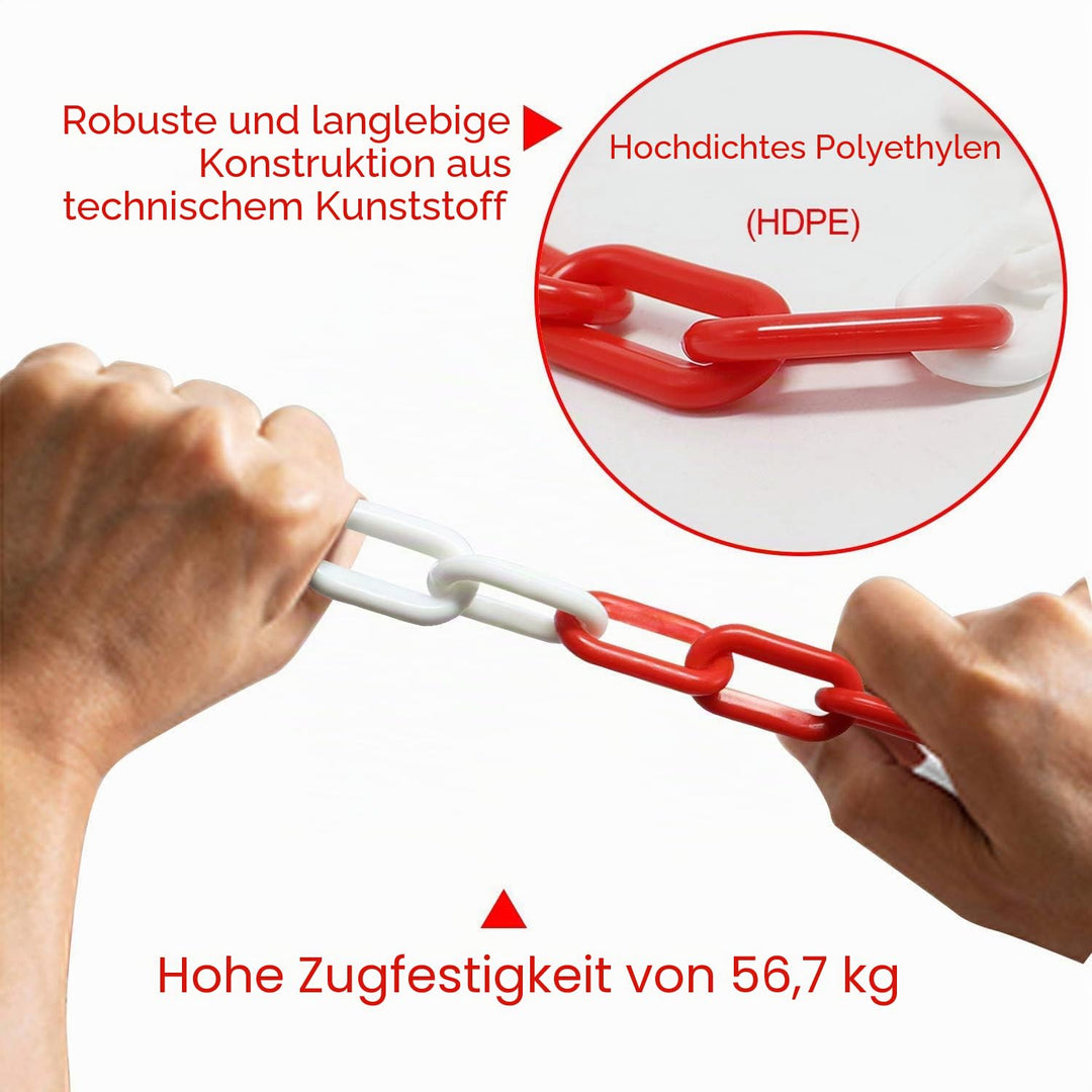 25m Absperrkette Plastikkette Kunststoffkette rot/weiss Ø 6mm Kette Warnkette Parkplatz Parkplatzspe