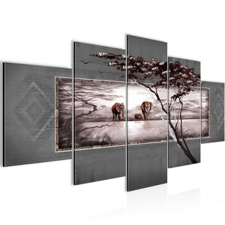 Runa Art Wandbilder Afrika Elefant 5 Teilig Bild auf Vlies Leinwand Deko Wohnzimmer Schlafzimmer Pan