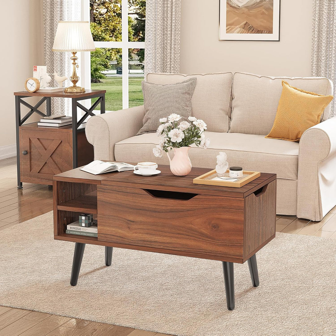 YITAHOME Couchtisch mit anhebbarer Platte und verstecktem Fach, verstellbare Ablagefläche, Federhebe