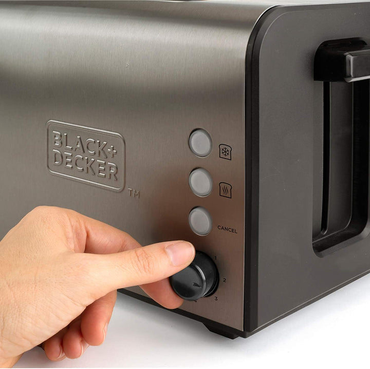 Black+Decker ES9600060B BXTO900E Toaster, 900, Edelstahl, Grau 2 extra breite Schlitze Ohne Klemmen,