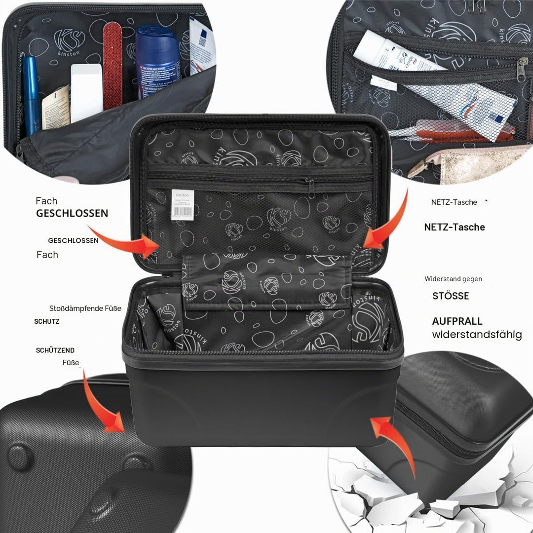 2er-Set Grosse starre Waschtisch-ABS-Schale - Kulturbeutel/Make-up-Etui 35 cm Schwarz, Schwarz