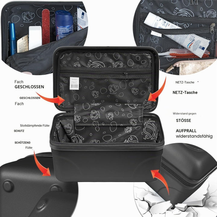 2er-Set Grosse starre Waschtisch-ABS-Schale - Kulturbeutel/Make-up-Etui 35 cm Schwarz, Schwarz