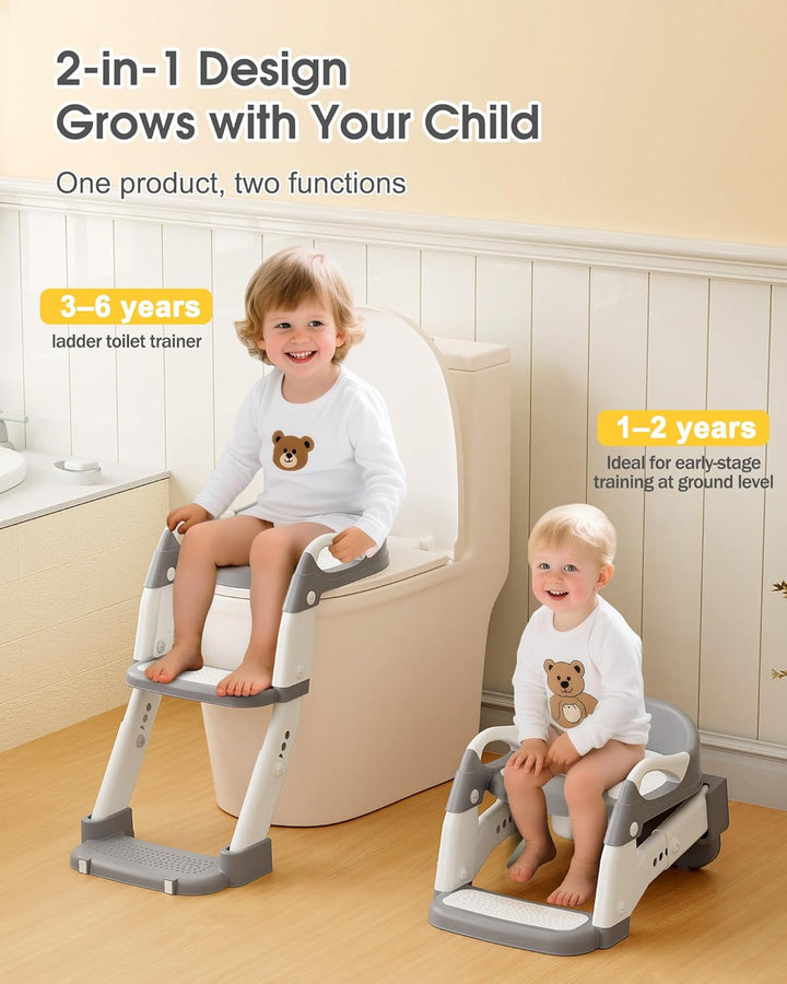Yucch Toilettensitz Kinder mit Treppe – Upgraded 2-in-1 Kind Toilettensitz höhenverstellbar, rutschf