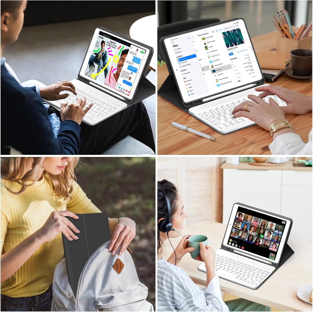 JKSML Tastatur Hülle für iPad 9./ 8./ 7. Generation (2021/2020/ 2019) mit Pencil Halter, Soft TPU Rü
