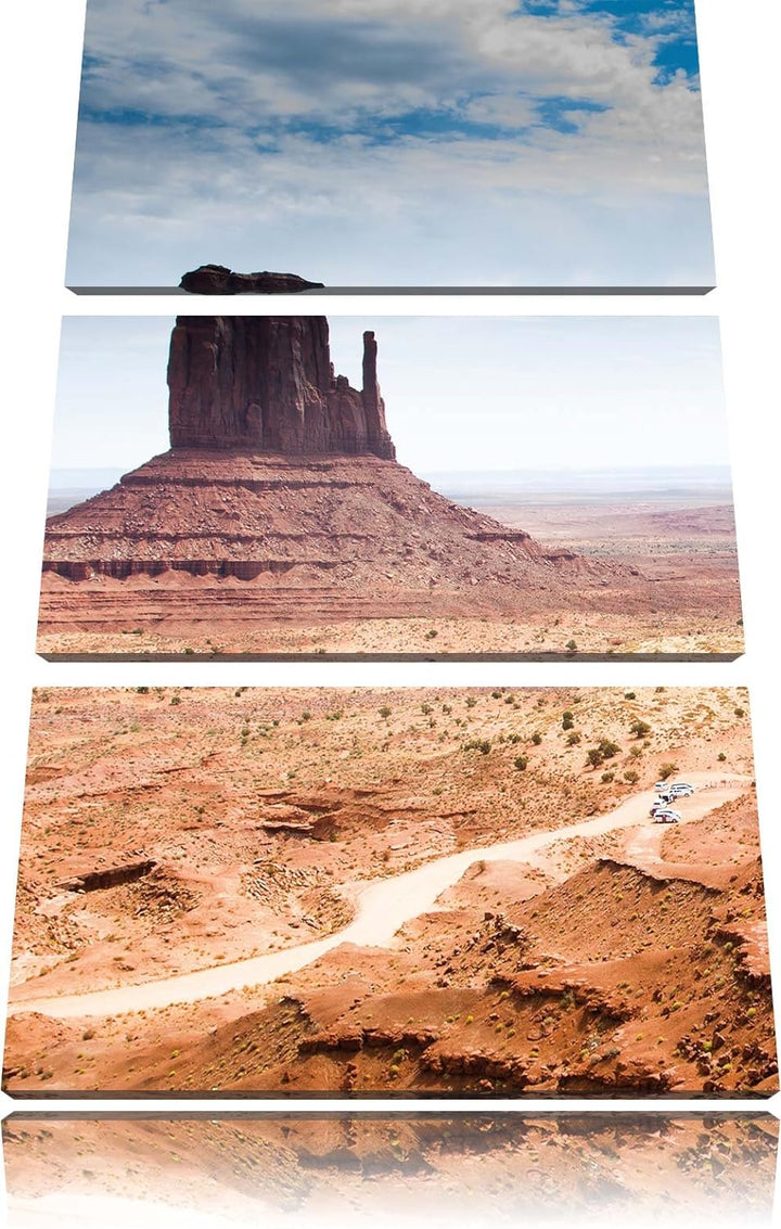 Pixxprint Monument Valley als Leinwandbild | Grösse: 3 Teilig (120x80) | Wandbild| Kunstdruck | fert