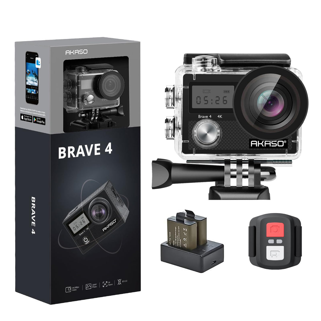 AKASO Action Camera 4K 20MP Action Kamera/Unterwasserkamera mit Bildstabilisierung Zoom Zeitraffer,