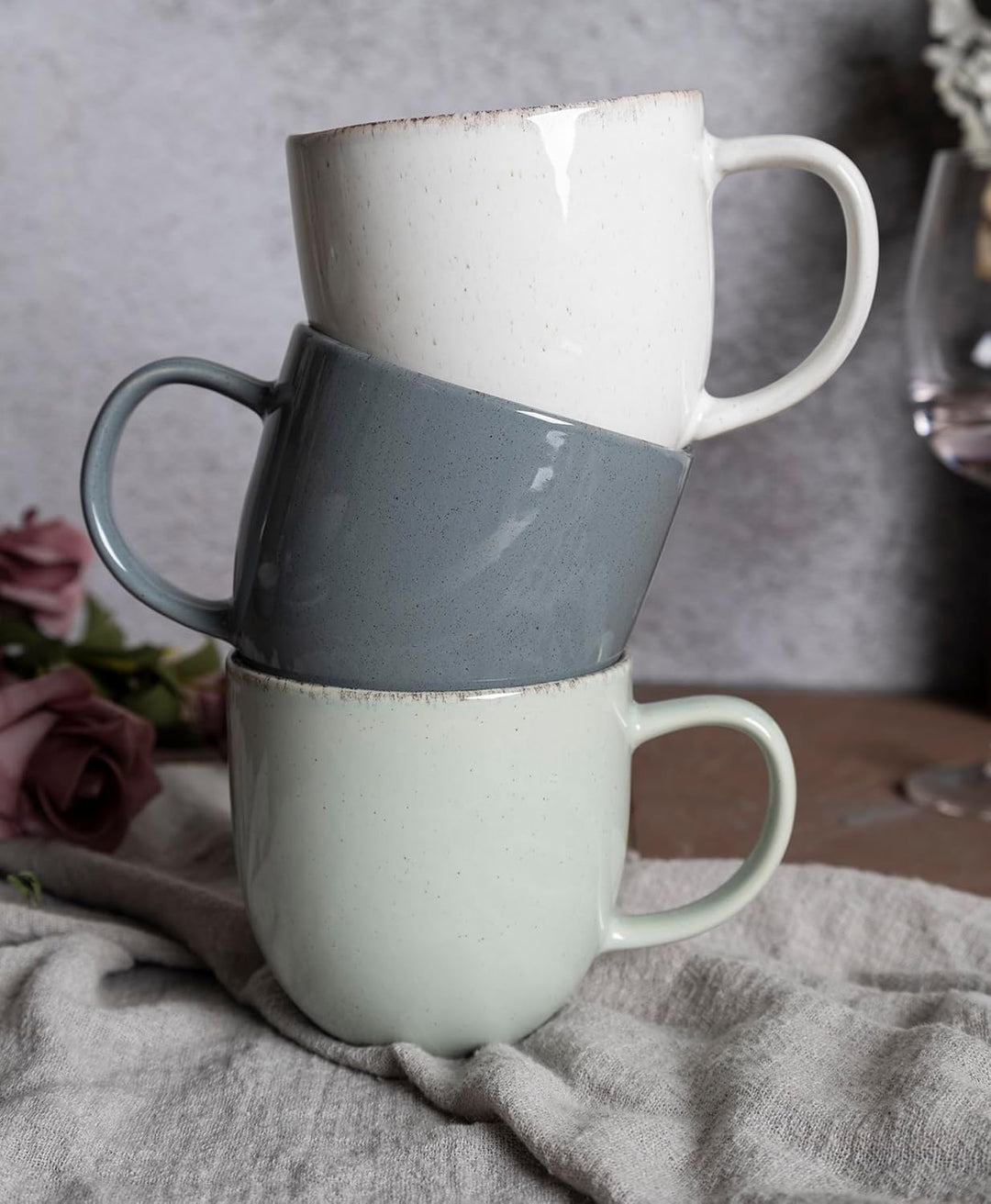 Van Well | URBAN Kaffeebecher 32 cl grün 6er Set - Steinzeug stylisch, handlicher Kaffee - Tee Beche