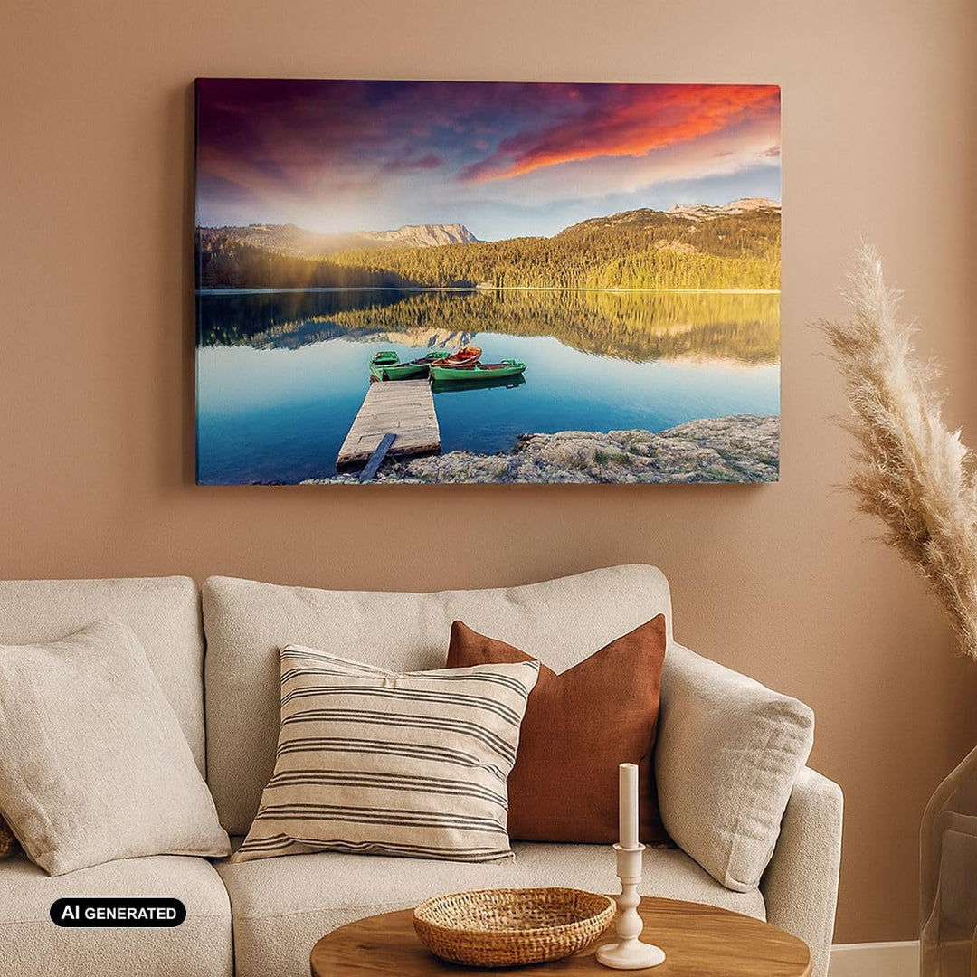 Bilder auf Leinwand 100x70cm Leinwandbild mit Rahmen See Berge Wasser Gross Wanddeko Bild Schlafzimm