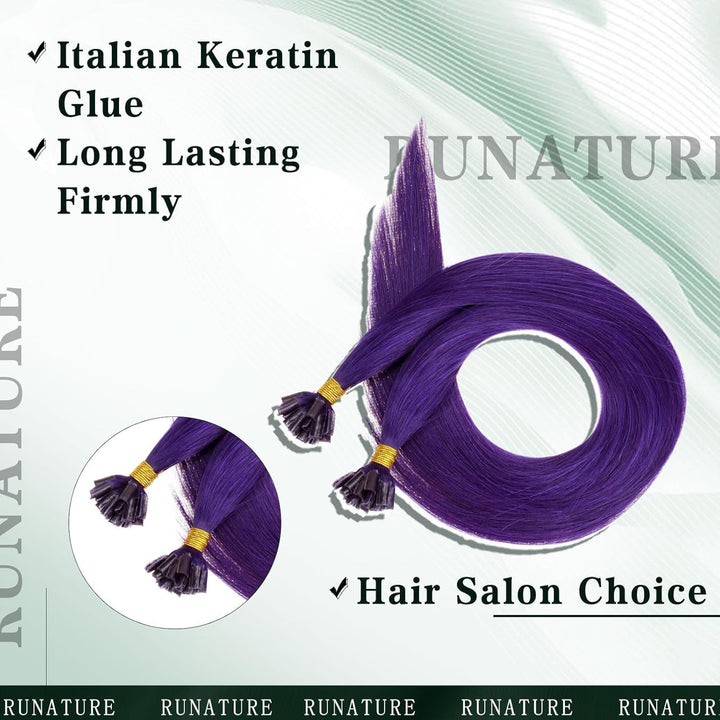 RUNATURE Extensions Echthaar Bondings Lila 45cm Bunte Echthaar Extensions Bondings Lila Extensions E