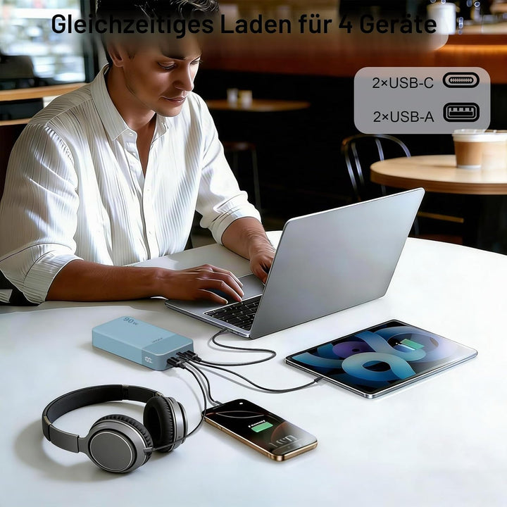 JUOVI Power Bank, 90W Laptop-Powerbank 20000mAh, Akkupack mit Schnellladefunktion und 2 USB-C &amp; 2 US