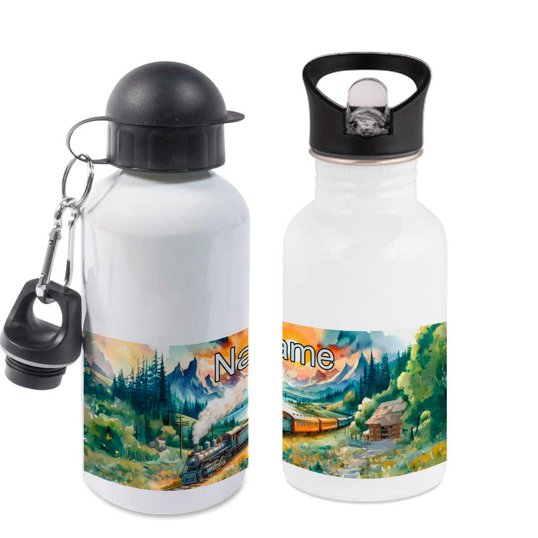 Trinkflasche mit Name/wahlweise 400ml, 500ml oder 600ml + Schriftwahl für Name + Edelstahl oder Alum