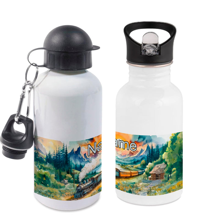 Trinkflasche mit Name/wahlweise 400ml, 500ml oder 600ml + Schriftwahl für Name + Edelstahl oder Alum