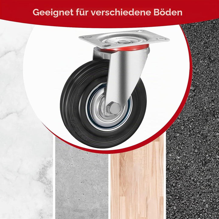 4 Stück Schwerlastrollen 200mm Lenkrollen Transportrollen mit Bremse bis 650kg Palettenrollen Rollen