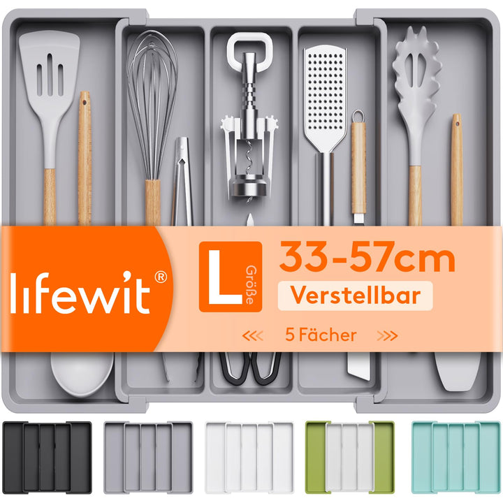 Lifewit Besteckkasten für Schubladen, erweiterbarer grosser Besteckkasten für die Küche, Verstellbar