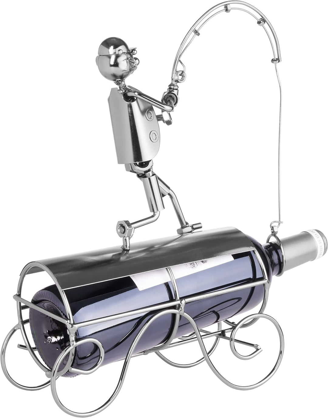 Brubaker Weinflaschenhalter Angler mit Fangnetz - Flaschenständer aus Metall mit Grusskarte für Wein