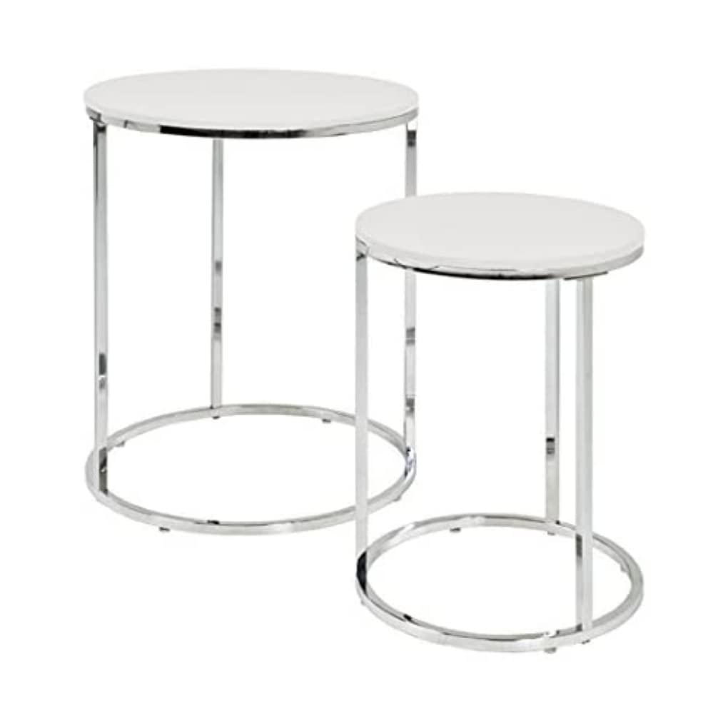HAKU Möbel Beistelltisch 2er Set, MDF, chrom-weiss, Ø 30 x H 40 cm / Ø 40 x H 50 cm, Chrom-weiss