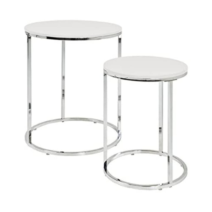 HAKU Möbel Beistelltisch 2er Set, MDF, chrom-weiss, Ø 30 x H 40 cm / Ø 40 x H 50 cm, Chrom-weiss