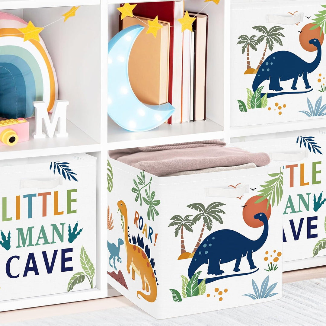 Clastyle 3 Stück Dinosaurier Aufbewahrungsbox Stoff für Kallax Faltbar Aufbewahrungskorb Klein Schra