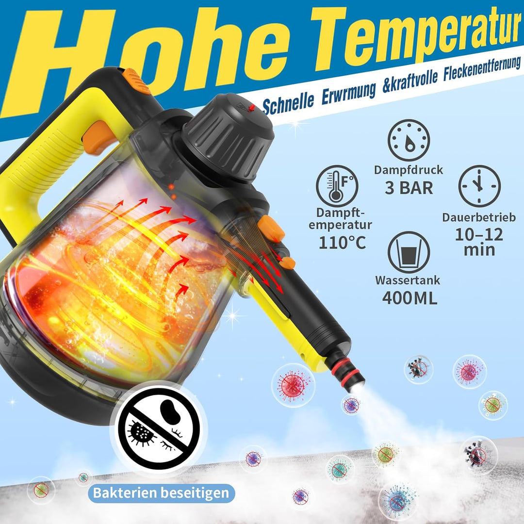 Multifunktionaler Dampfreiniger, Hand Dampfreiniger, 1200 W Handdampfer zum Reinigen mit 450 ml Wass