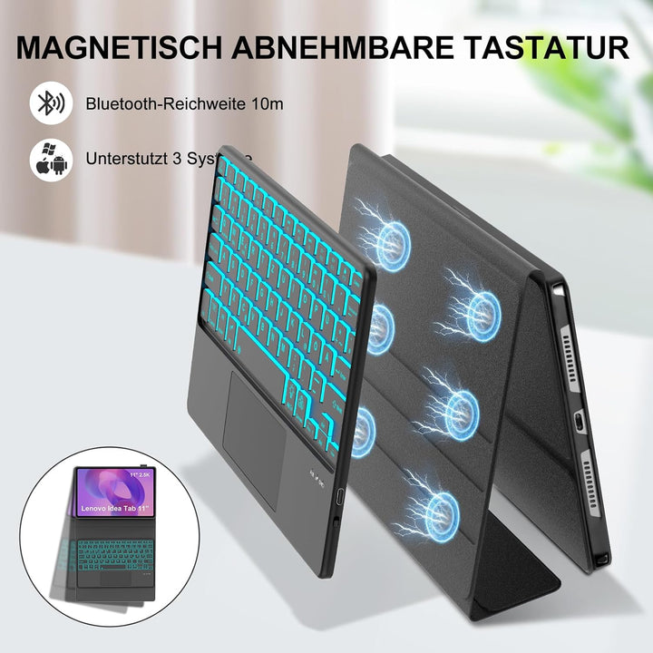 IVEOPPE Hülle mit Tastatur für Lenovo idea Tab 11" 2025 Con Touchpad, 7 Farbige Beleuchtung Bluetoot