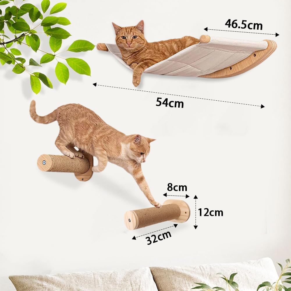 Kletterwand für Katzen mit 2 x Treppen, 1 x Hängematte, Katzenkratzbaum, Wandliege, für Katzen, abne