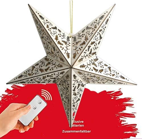 LED Stern aus Holz | mit 10 LED´s beleuchtet | kabellos | inkl. Fernbedienung | 40 cm | verschiedene