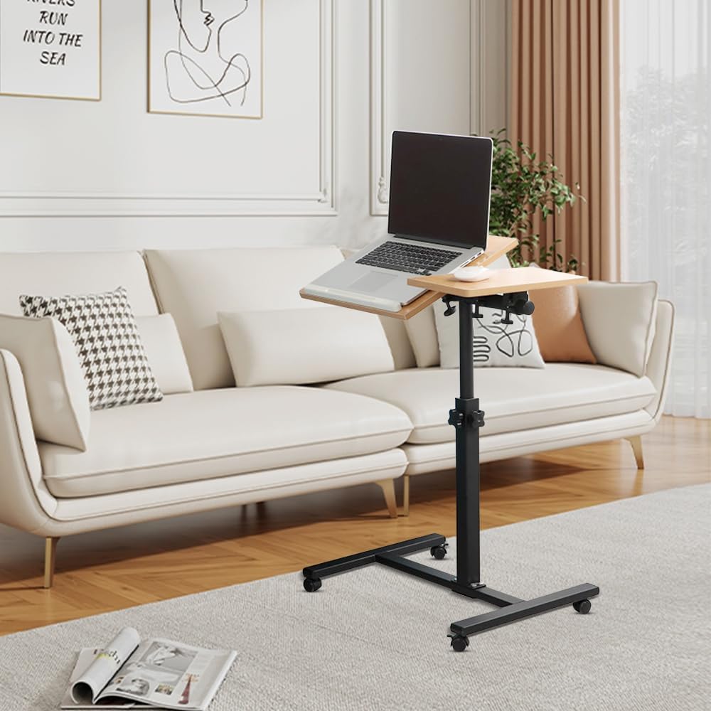 Betttisch mit Rollen, Tisch für Bett, Laptop, Esstisch, Sofa, Bremsen auf beiden Hinterrädern, Bettt