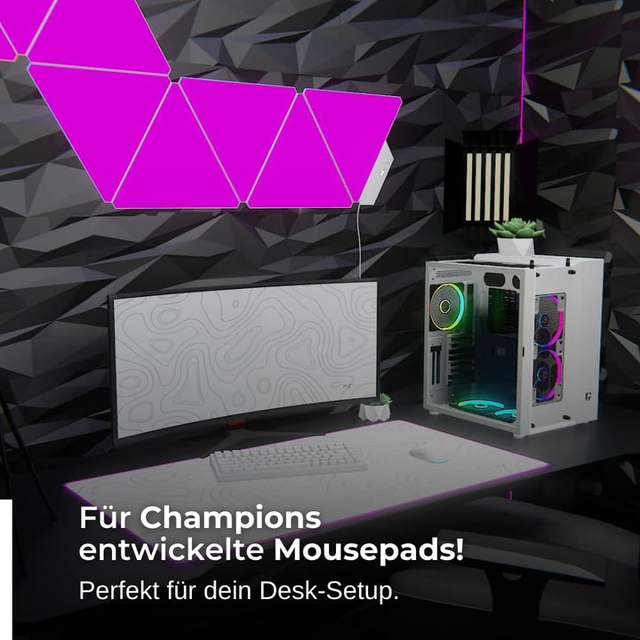 Nyfter - XXL Gaming Mauspad RGB White im Topography Design 900 x 500mm Premium Mousepad Size Gross v