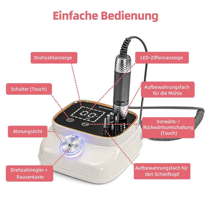 Trintion Elektrische Nagelfräser 45000 U/min Professionell, bidirektional Vorwärts/Rückwärts, geräus