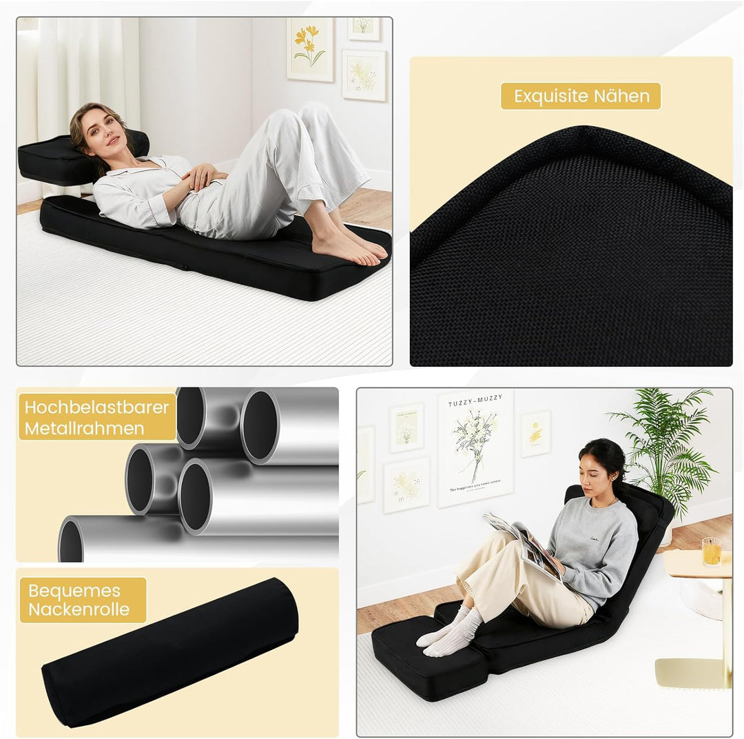 GOPLUS Bodensofa, gepolsterter Bodenstuhl mit Verstellbarer Rückenlehne & Kopfstütze, Bodensessel mi