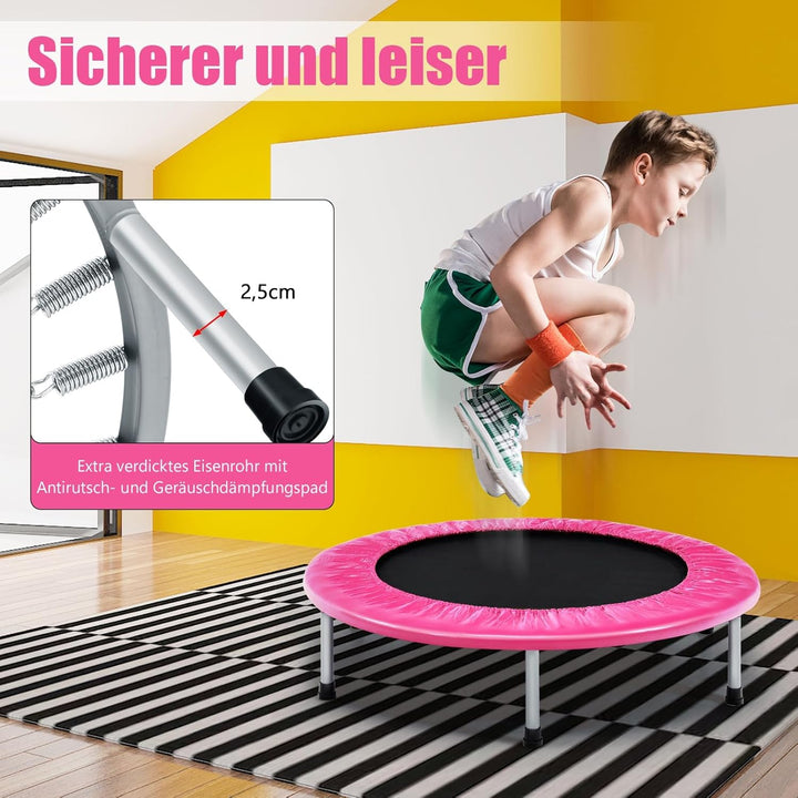 GOPLUS Trampolin Indoor, Ø97cm Fitnesstrampolin bis 150 kg belastbar, Kindertrampolin klappbar mit r