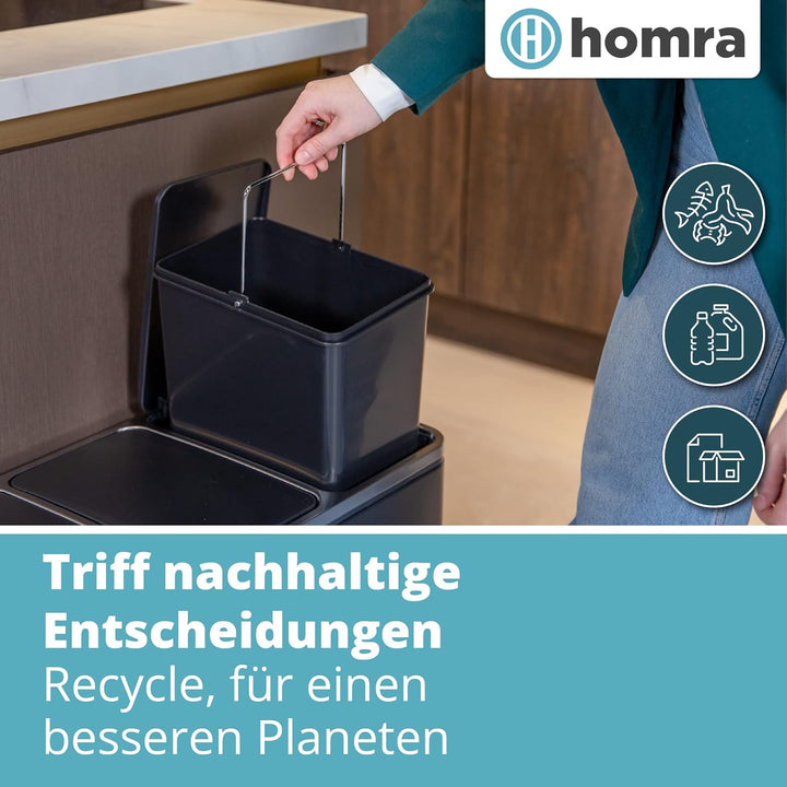 Homra Mülleimer Küche 3 Fächer Sparq 54l | Mülltrennsystem 3Fach | Edelstahl Treteimer 3x18 Liter |
