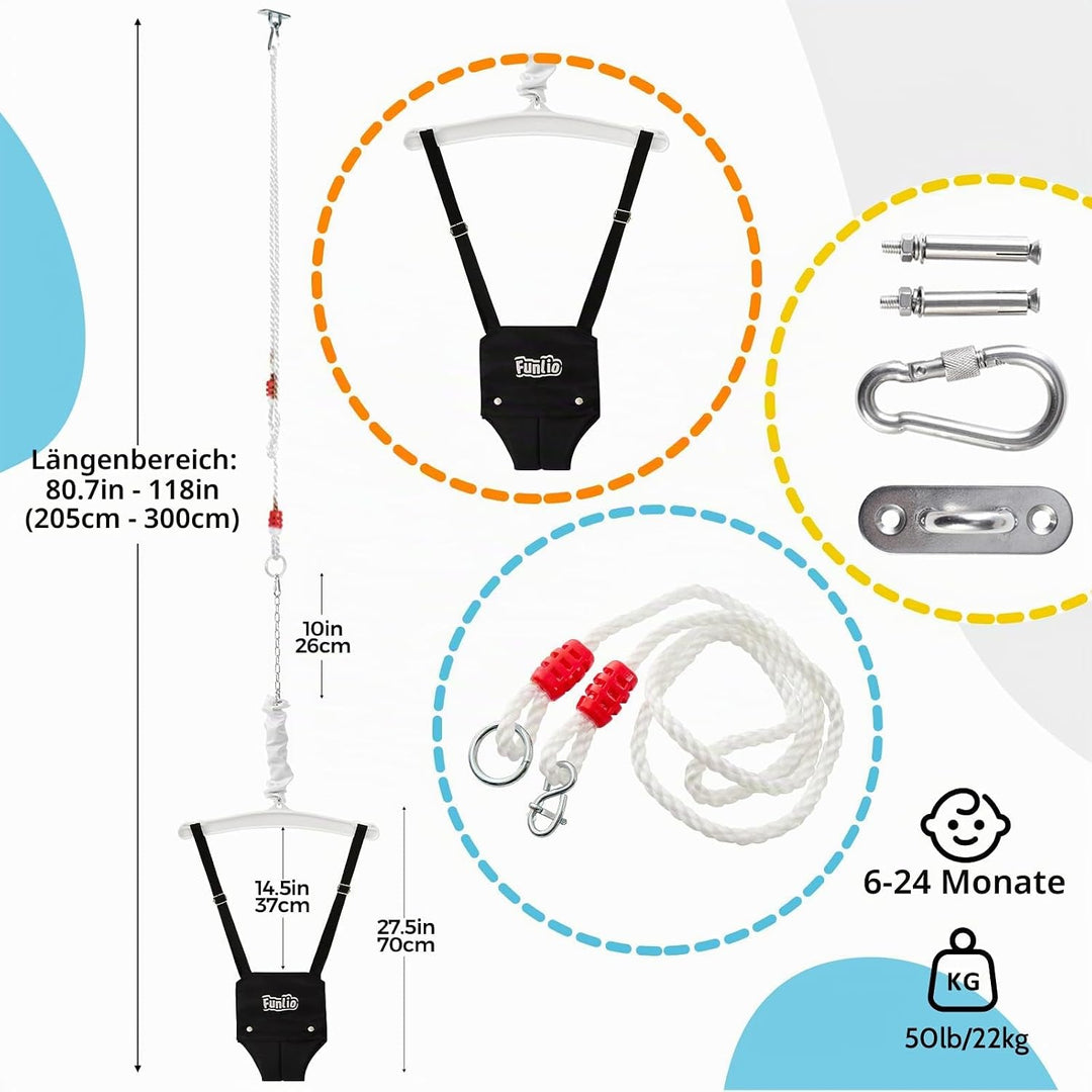FUNLIO Baby Türhopser mit Deckenhaken für 6–24 Monate, Baby Hüpfschaukel für Drinnen und Draussen, K