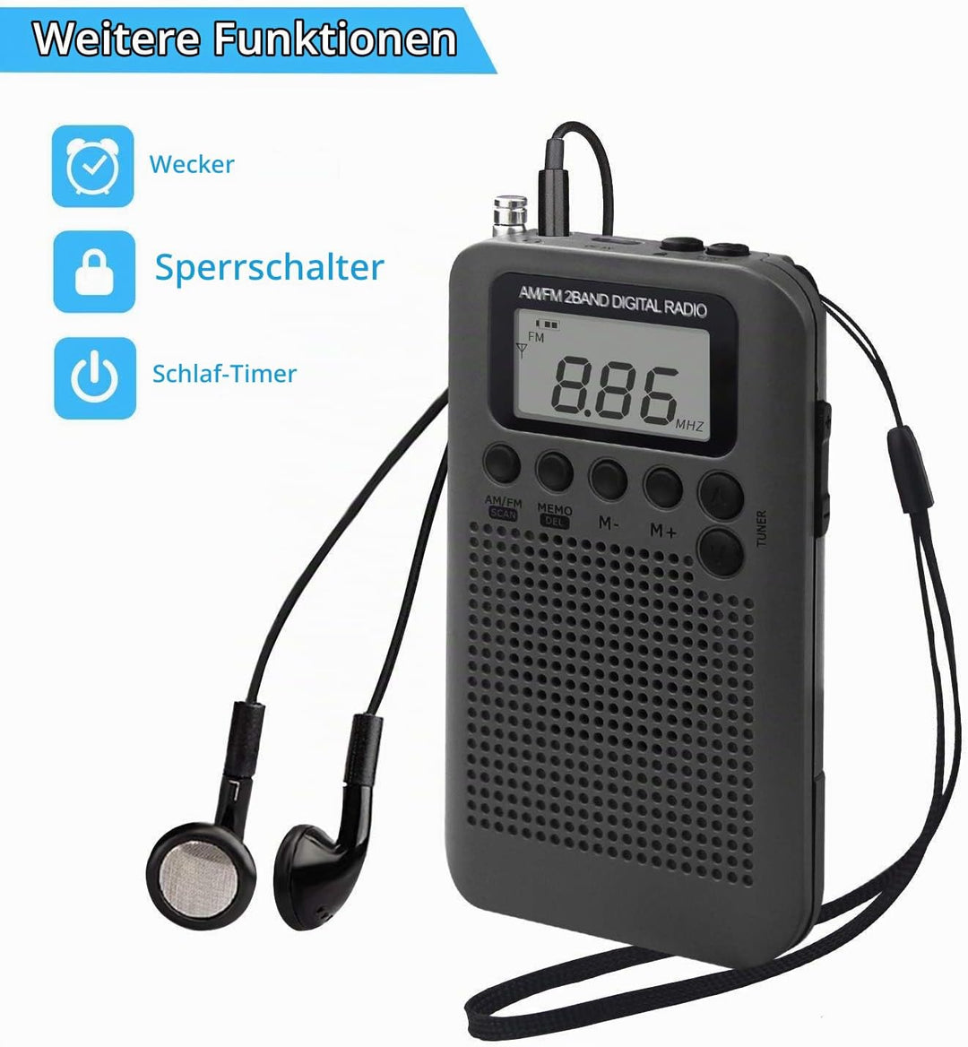 Songway AM/FM Pocket Digital Radio Wecker Sleep Timer Eingebauter Lautsprecher Tragbares kleines Rad