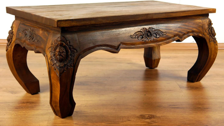 livasia Opiumtisch aus Massivholz – 80x40x35cm – Handgeschnitzter Beistelltisch Holz aus Thailand, N