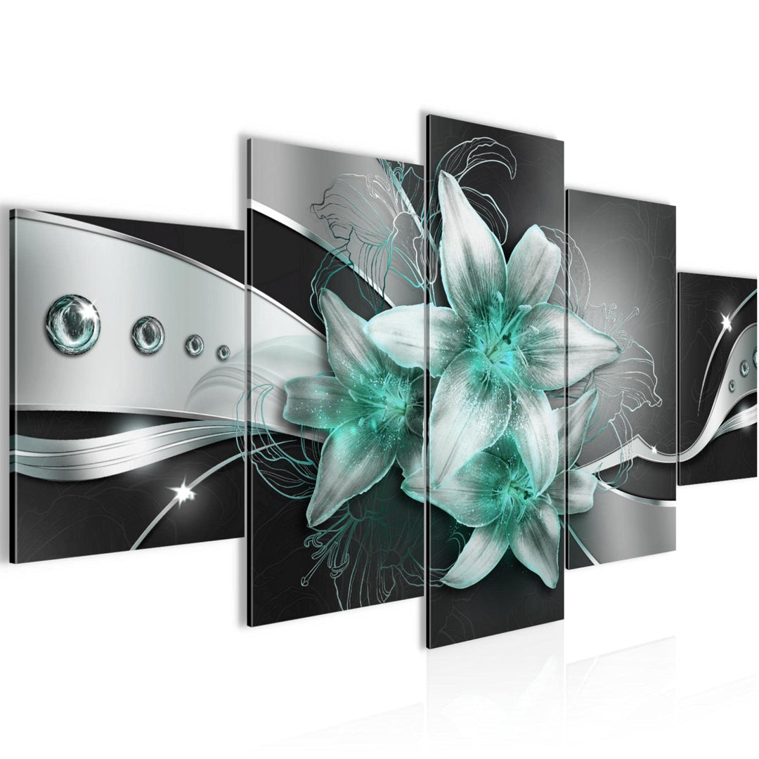 Runa Art Wandbilder Blumen Lilien 5 Teilig Bild auf Vlies Leinwand Deko Wohnzimmer Abstrakt Schwarz
