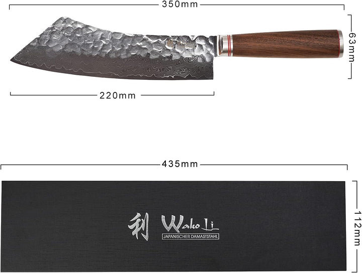Wakoli Nussbaum Damastmesser Blockmesser japanischer Stil extrem scharfe 23,50 cm Klinge aus 67 Lage