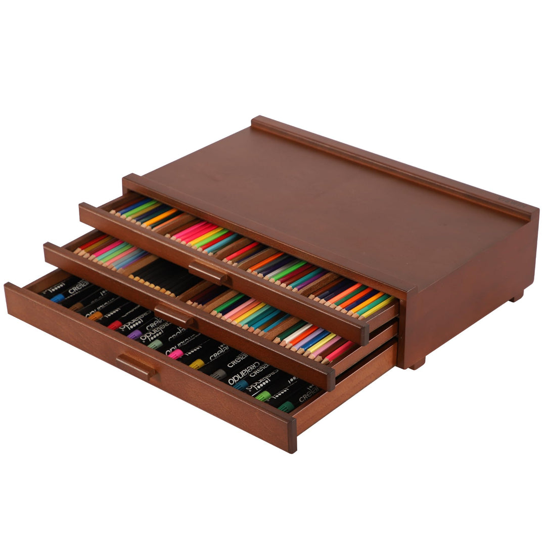VISWIN 3-Schublade Holz Artist Supply Storage Box mit abnehmbaren Trennwänden, Premium Buche Holz Ar