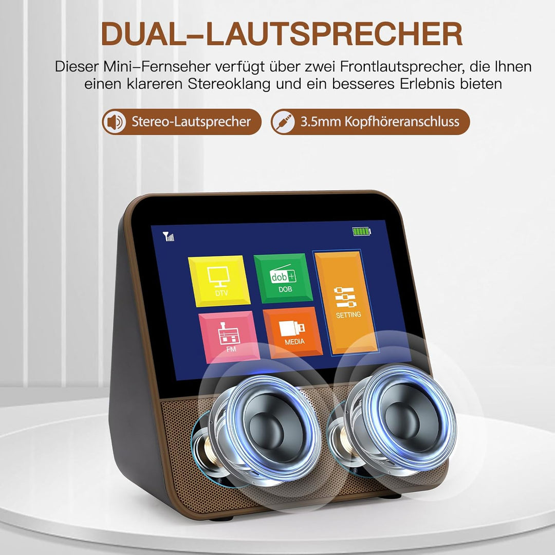 HassoKon Digitaler Tragbarer Fernseher DVB-T2, 1080P HD Mini TV DAB+,DSP Digitalfernsehen USB Mediap