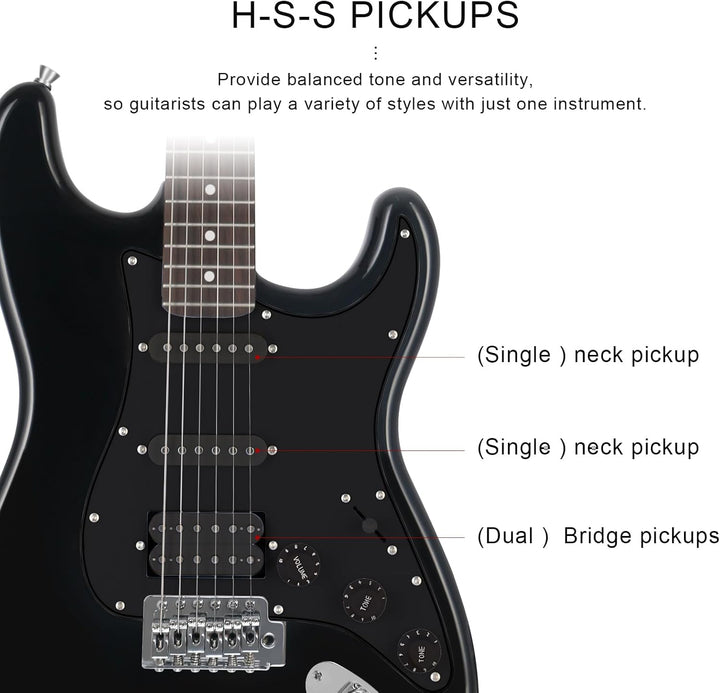 Eastrock E Gitarre Set E Guitar 39 Zoll Elektrogitarre mit Verstärker 10 Watt，Gitarre Tasche, Plektr